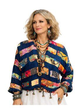 Vintage Mixed Print Boho Patchwork Nativewear Designs Artsy Jacket M Southwest